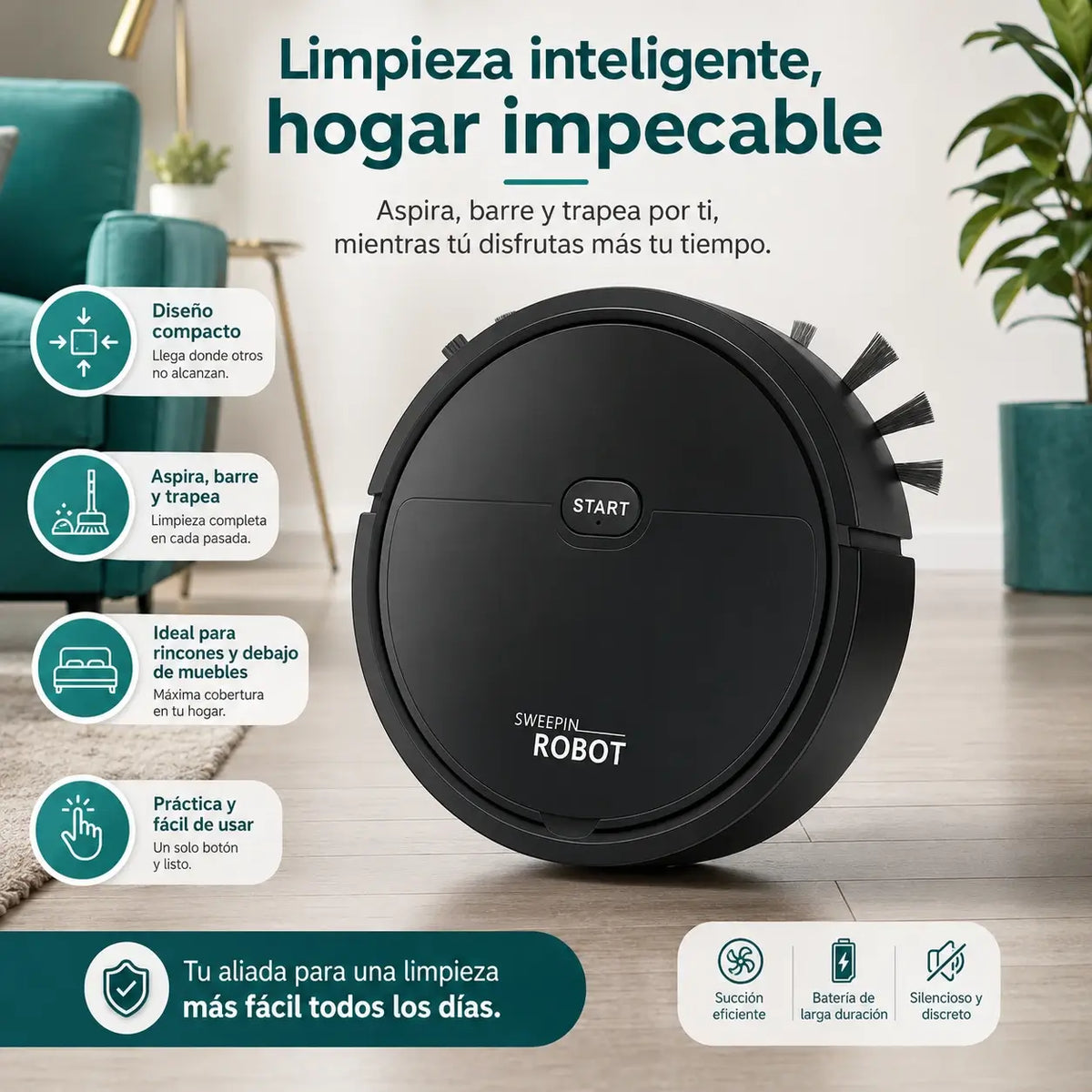 Aspiradora Robot De Limpieza Aspira, Barre y Trapea - Clean Bot Pro