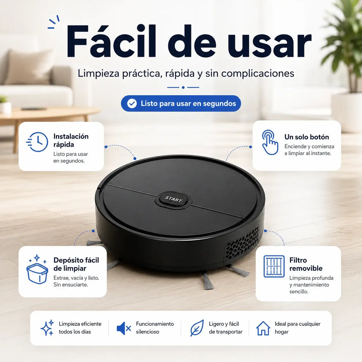 Aspiradora Robot De Limpieza Aspira, Barre y Trapea - Clean Bot Pro