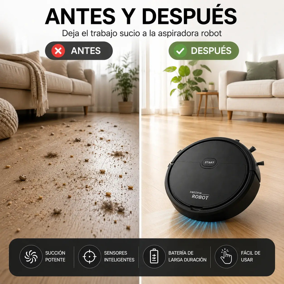 Aspiradora Robot De Limpieza Aspira, Barre y Trapea - Clean Bot Pro