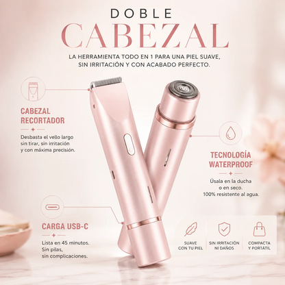 PureSkin™ | Rasuradora Femenina 2 en 1 para Rostro y Cuerpo