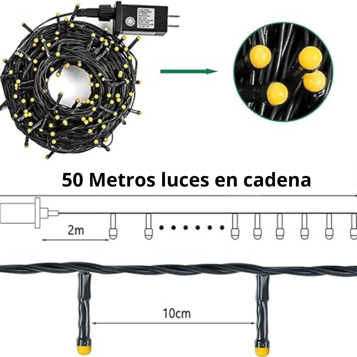 Luces de Navidad para Exteriores e Interiores 50 metros